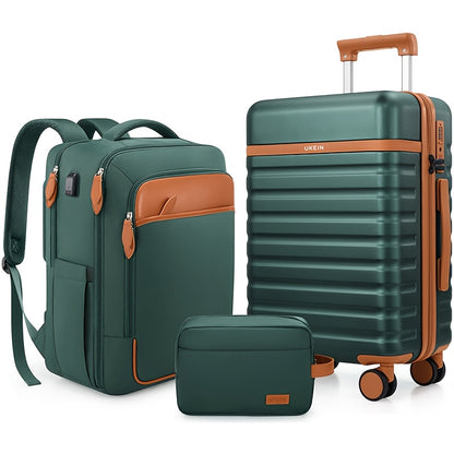 3pcs Luggage Set w/ 20in Luggage, Backpack, and Small Cosmetic Bag -- 4 Colors