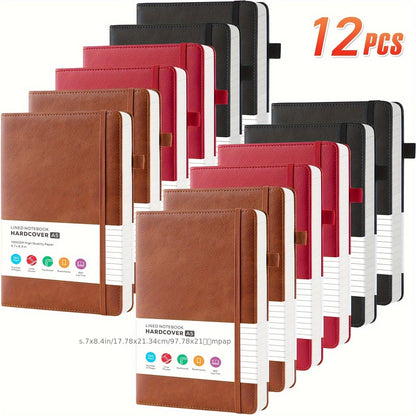 Lined College-Ruled Notebooks - A5 Size PU Leather Hardcover -- 6pks & 12pks Options