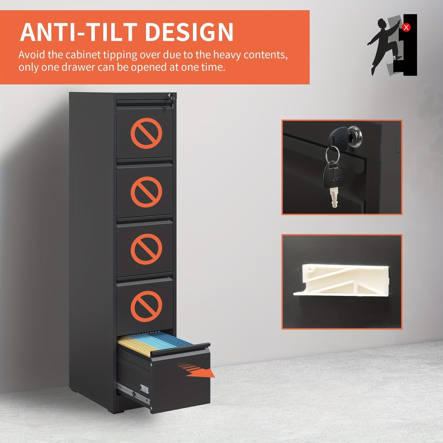 Five Drawer Metal File Cabinet w/ Lock