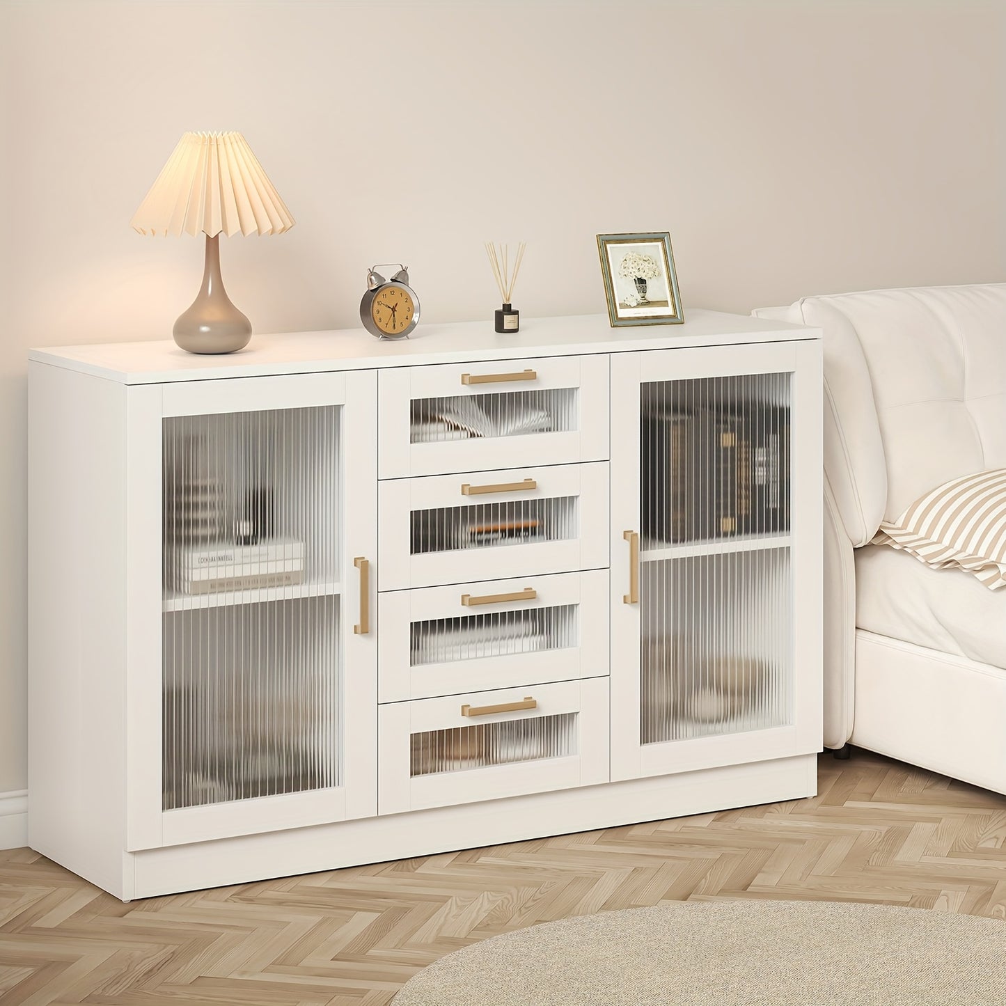 Vitrina de vidrio blanco de 48" con almacenamiento