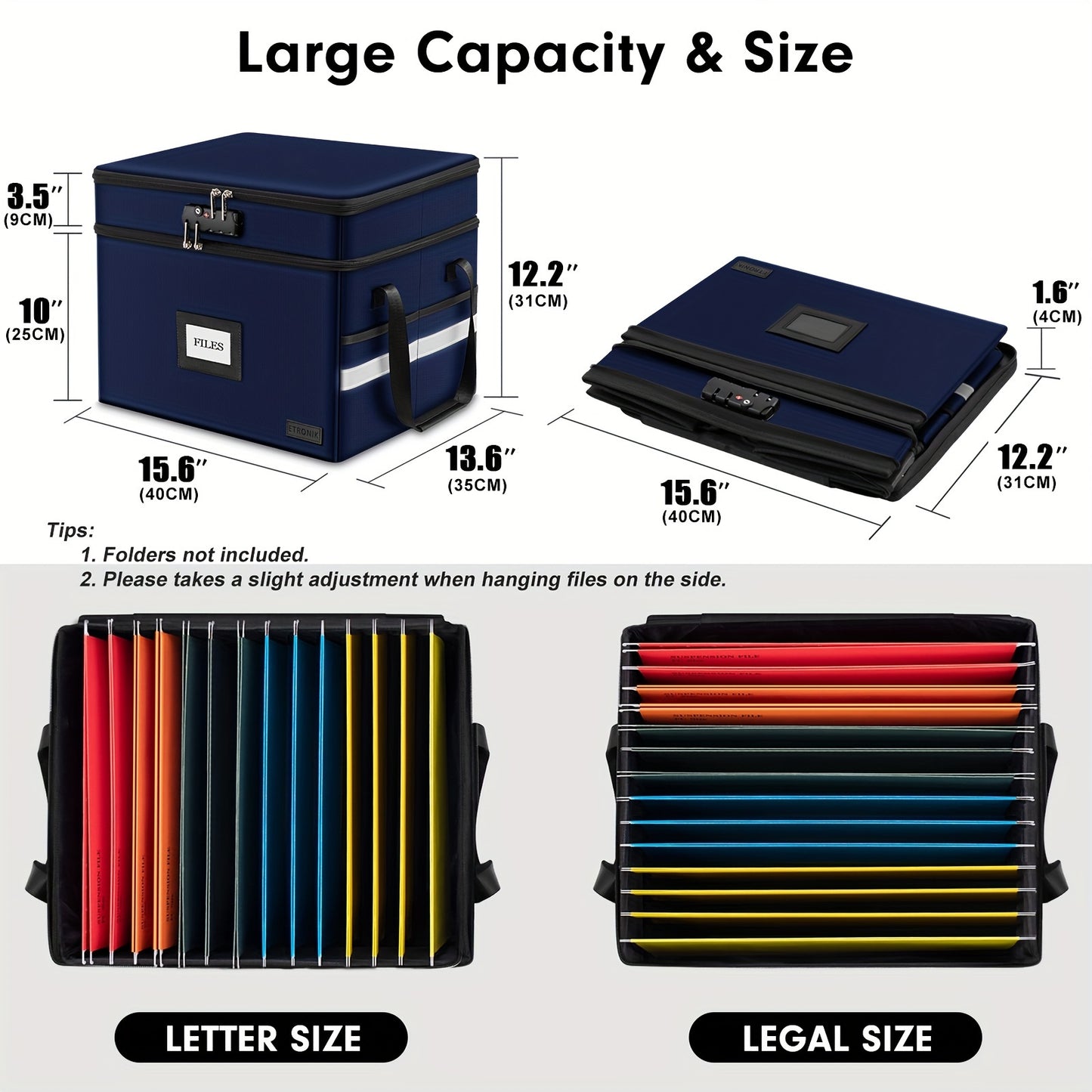 Large Fireproof File Box w/ Lock, 2 Layer File Organizer, & Portable Office Collapsible File Box