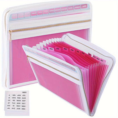 13-Pocket Expanding File Folder w/ Front Pencil Pouch, Secure Zipper, and Colorful Labels - 3 Colors