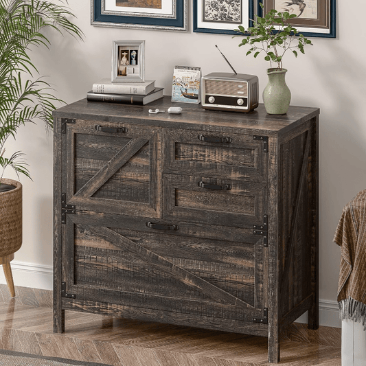 Archivador de madera de 4 cajones con soporte para impresora y almacenamiento con cerradura