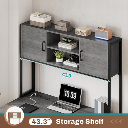 Escritorio en forma de L de 62,2" con armario, estantes, cajones, iluminación y tomas de corriente - 4 opciones de color
