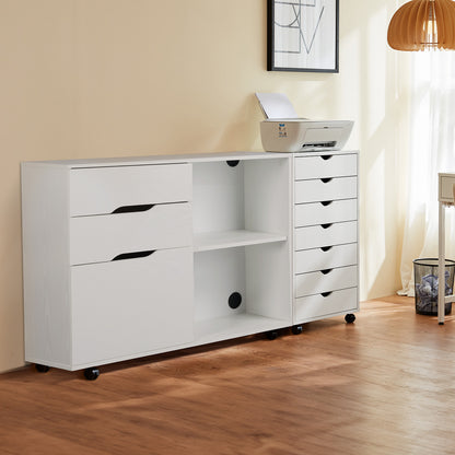 White Mobile Table Storage Cabinet w/ 3/5/7-Layer Drawers and Rolling Wheels