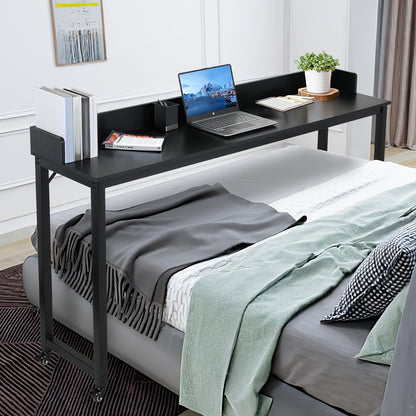 Heavy Duty Metal Overbed Table w/ 360° Wheels - Fits Over Queen Bed & Smaller