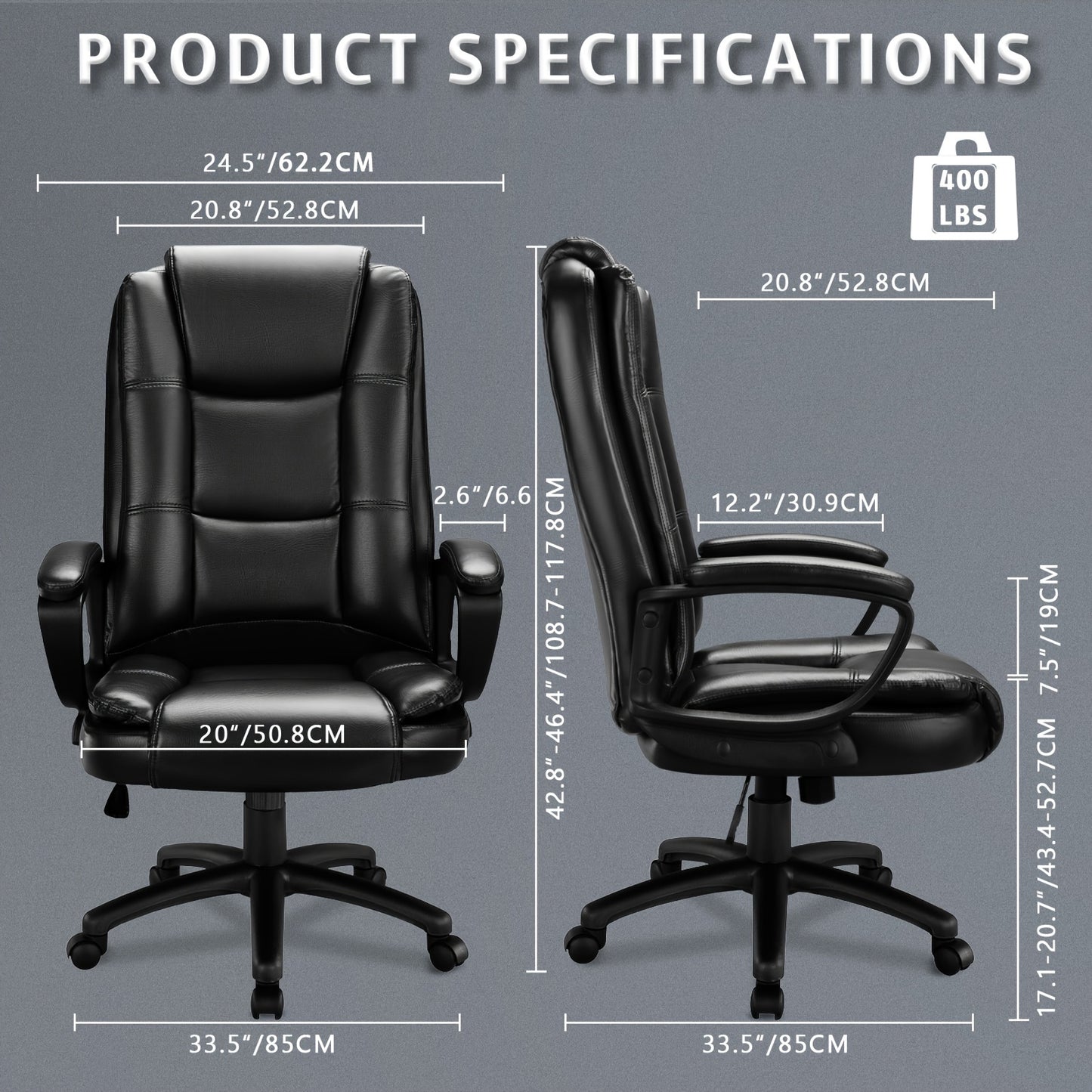 Silla de oficina ejecutiva ergonómica - 5 opciones de color
