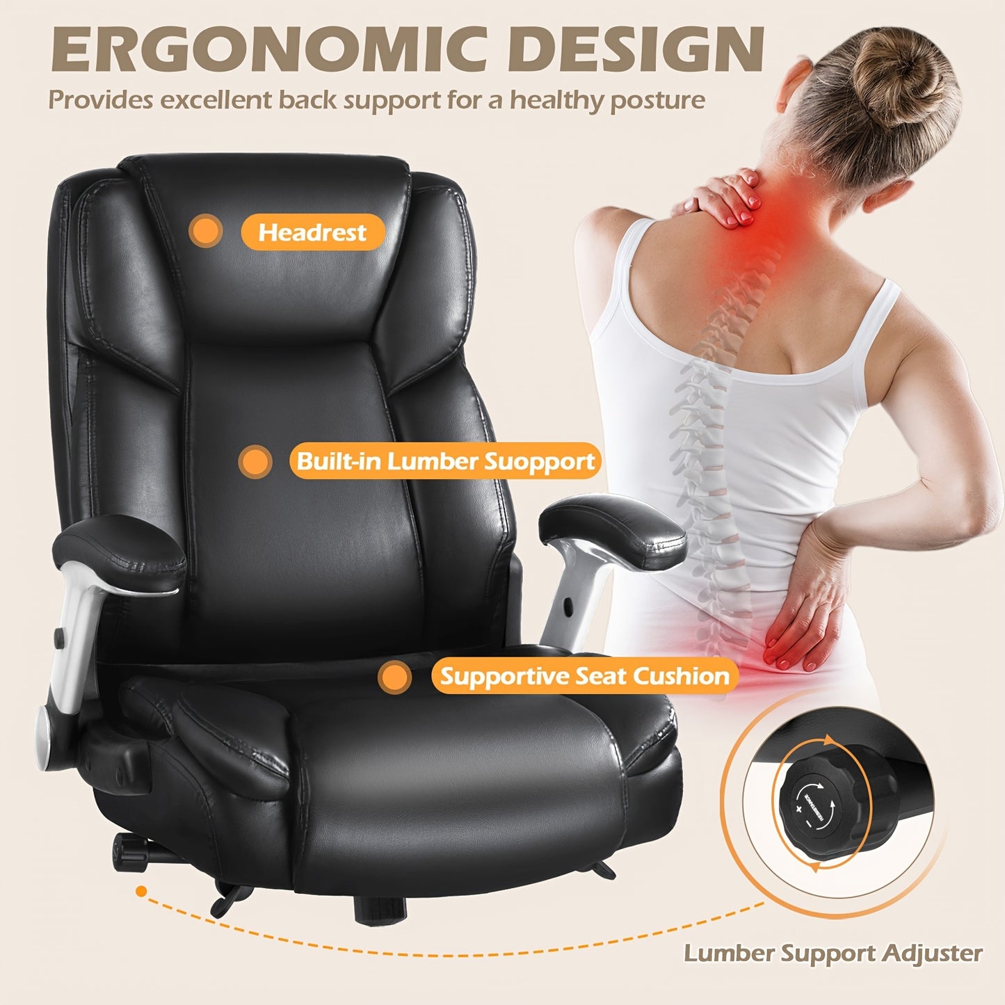 Chaise de bureau robuste, grande et haute - 4 options de couleurs