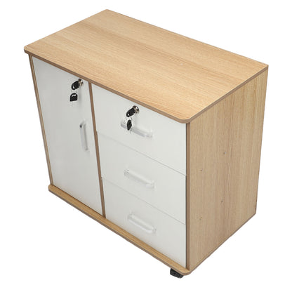 Meuble de rangement blanc/bois - Table antivol avec serrure et roulettes amovibles