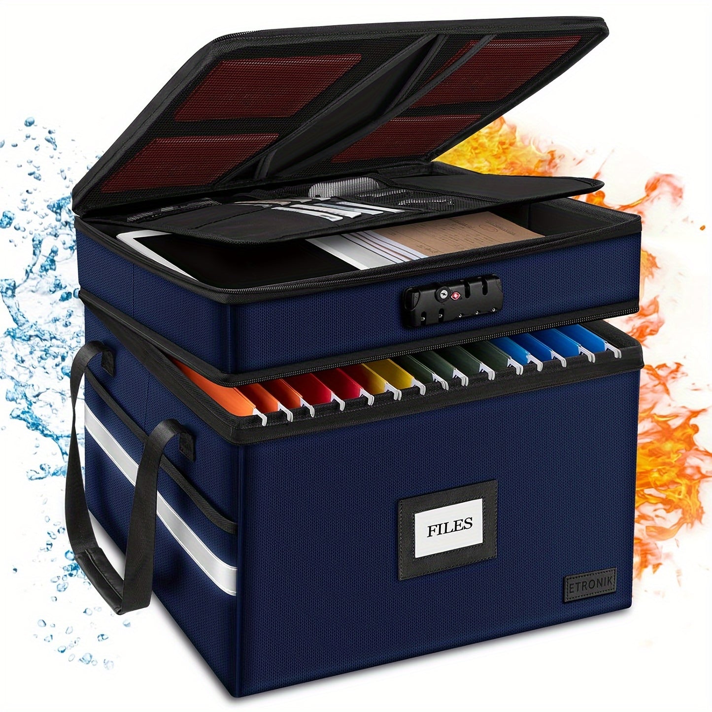 Large Fireproof File Box w/ Lock, 2 Layer File Organizer, & Portable Office Collapsible File Box