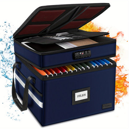 Large Fireproof File Box w/ Lock, 2 Layer File Organizer, & Portable Office Collapsible File Box