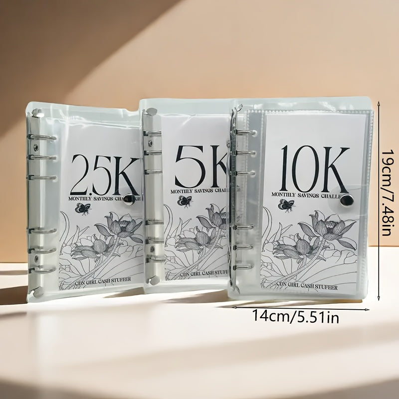 Ensemble de 3 classeurs pour défis d'économies avec enveloppes pour espèces - Organisateur de budget sur 12 mois pour objectifs d'épargne de 5 000 $, 10 000 $ et 25 000 $ 