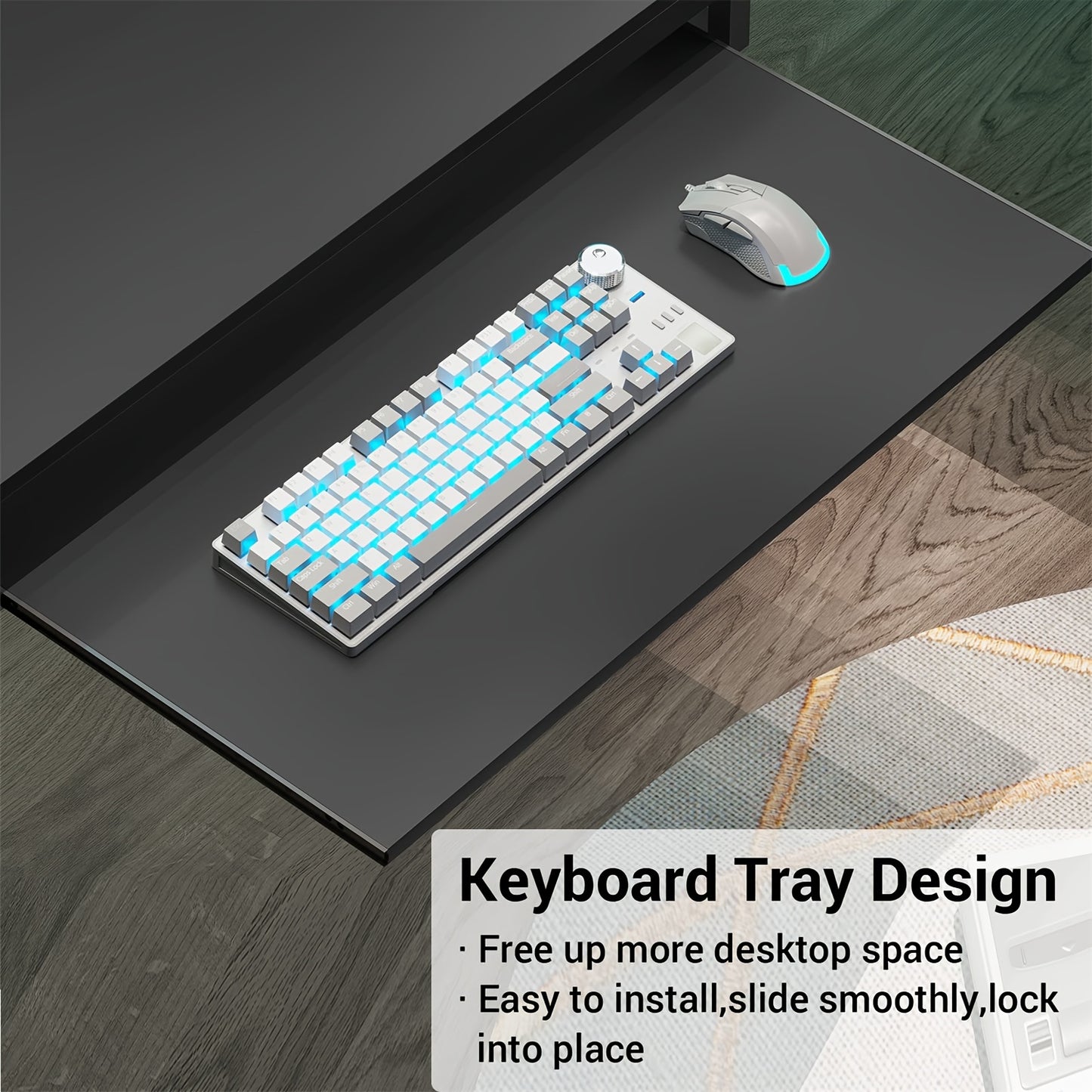 Escritorio de computadora en forma de L de 56" con luces, tomas de corriente y estantes de almacenamiento