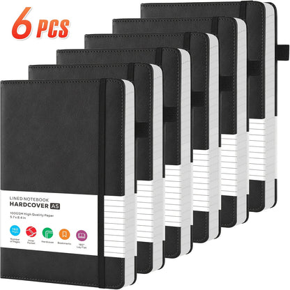 Lined College-Ruled Notebooks - A5 Size PU Leather Hardcover -- 6pks & 12pks Options