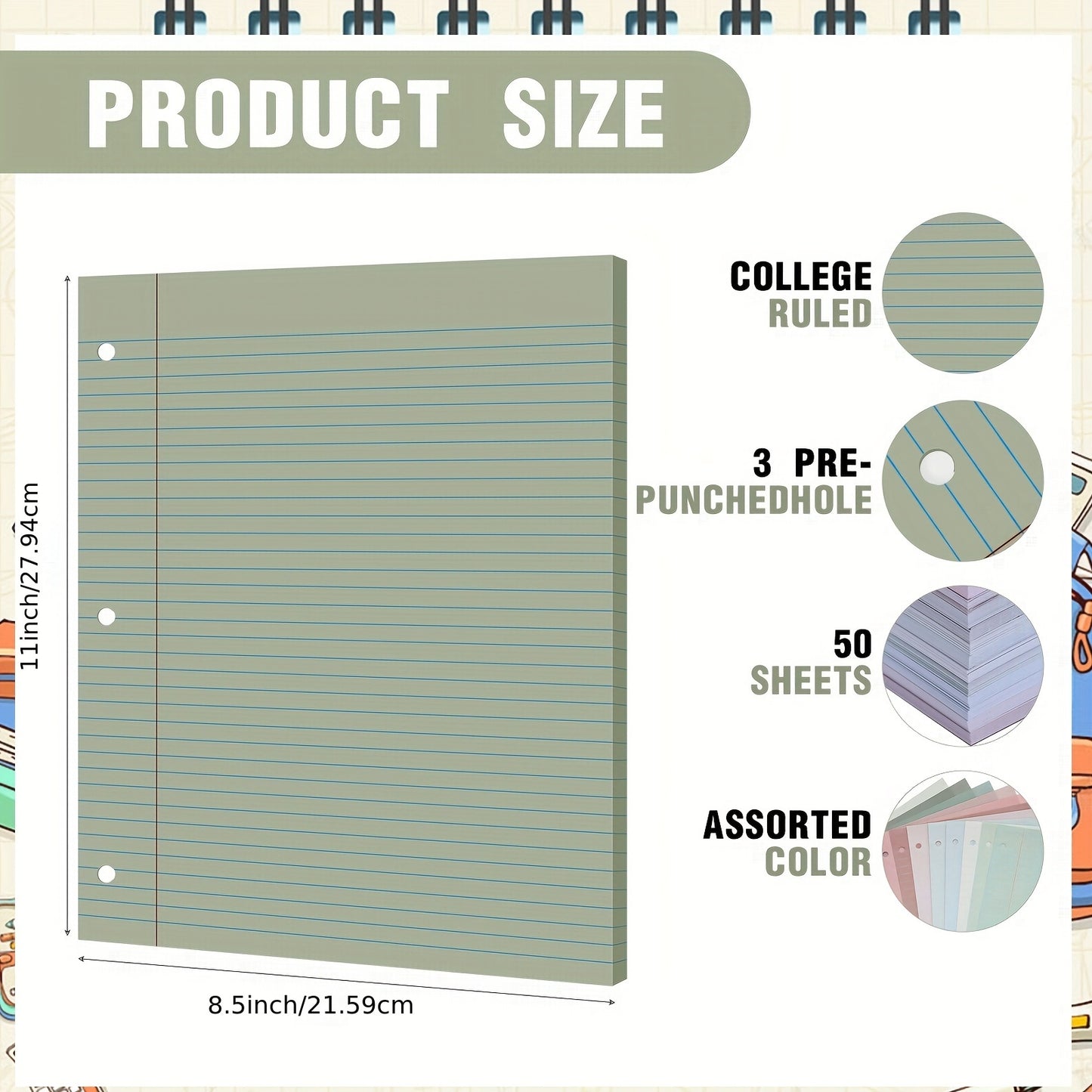 600pk Loose Leaf Multi-Colored Lined College Ruled Paper