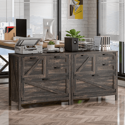 Archivador de madera de 4 cajones con soporte para impresora y almacenamiento con cerradura