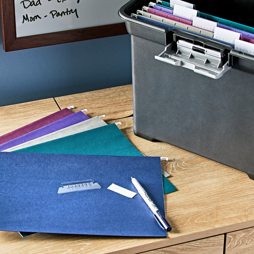 25pk Assorted Jewel Tone Letter-Size Hanging File Folders - 1/ 5 Cut Tabs and Inserts