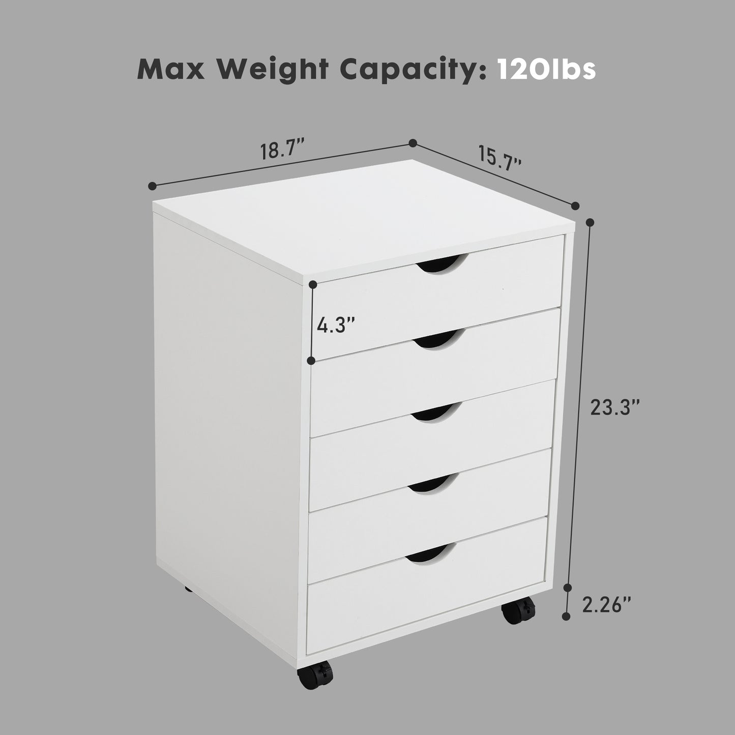 White Mobile Table Storage Cabinet w/ 3/5/7-Layer Drawers and Rolling Wheels