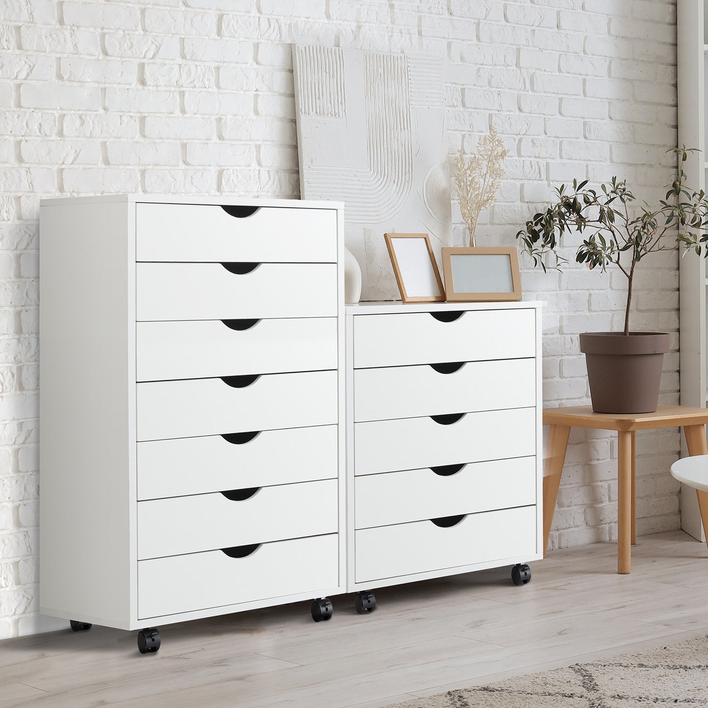 White Mobile Table Storage Cabinet w/ 3/5/7-Layer Drawers and Rolling Wheels