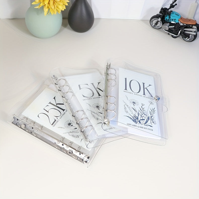 Ensemble de 3 classeurs pour défis d'économies avec enveloppes pour espèces - Organisateur de budget sur 12 mois pour objectifs d'épargne de 5 000 $, 10 000 $ et 25 000 $ 