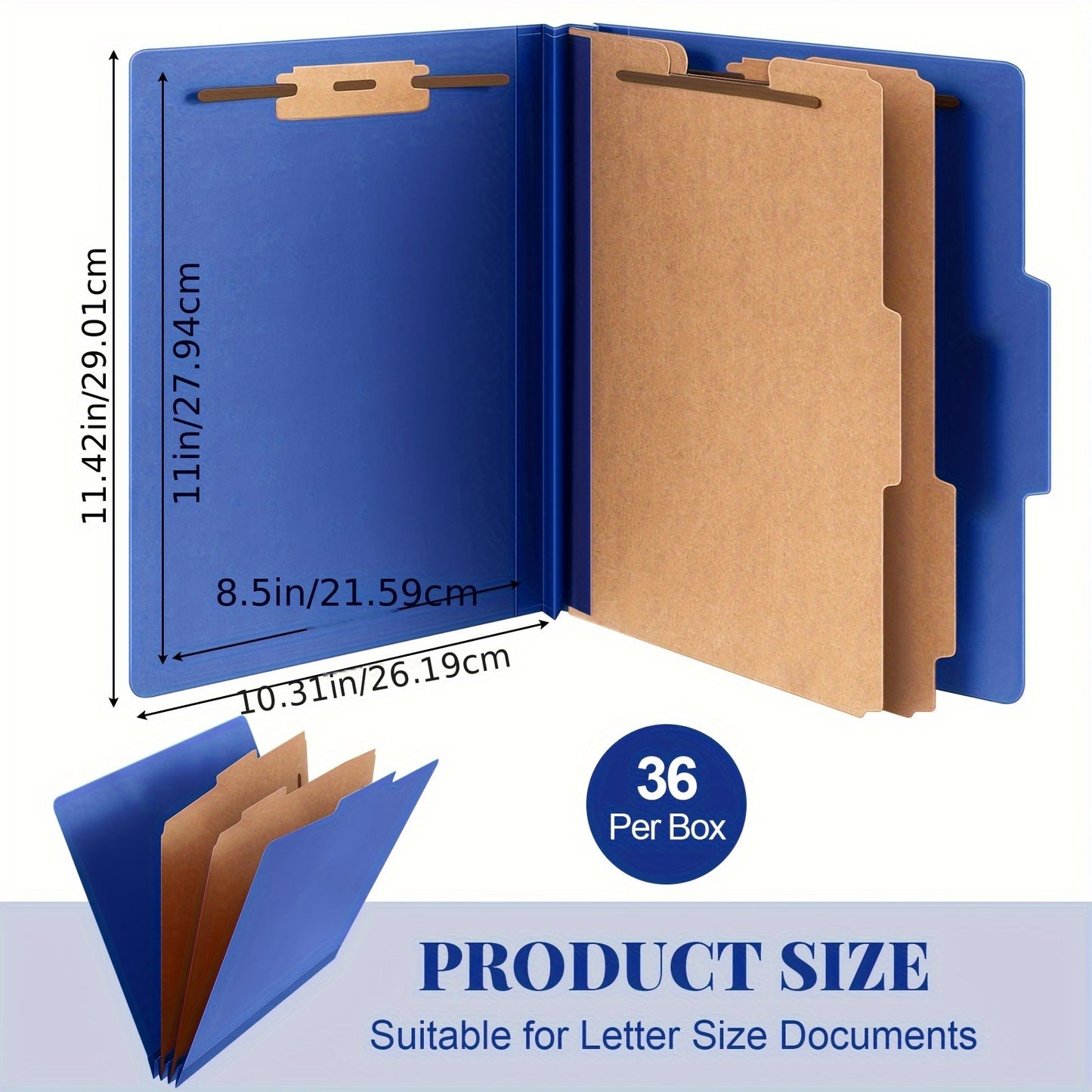 36pcs Classification Folders w/  2 Dividers, Fasteners, and 3.5in Expansion - Dark Blue