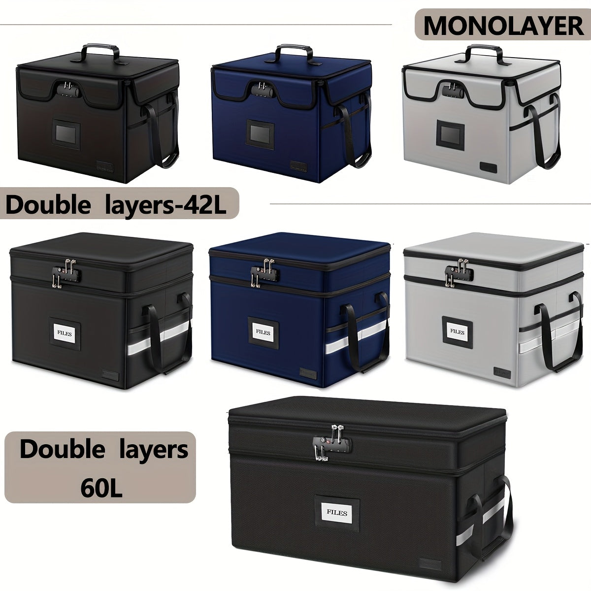 Large Fireproof File Box w/ Lock, 2 Layer File Organizer, & Portable Office Collapsible File Box