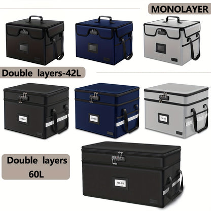 Large Fireproof File Box w/ Lock, 2 Layer File Organizer, & Portable Office Collapsible File Box
